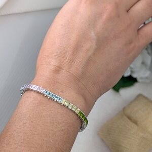 Rainbow CZ Tennis Bracelet Sterling Silver 925 | 7.25" 11.5g